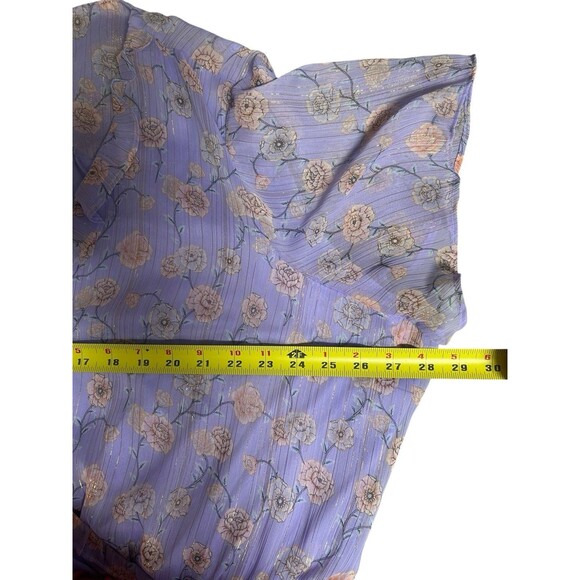 NWT LC LAUREN CONRAD M PURPLE GOLD‎ GREEN FLORAL RUFFLE FAUX WRAP MIDI 3X - Picture 5 of 11